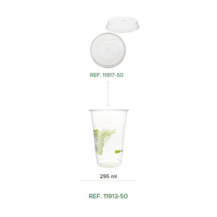 Plastic Lid with Straw Slot PLA for Cornstarch Cup 205,295ml (50 Units) 