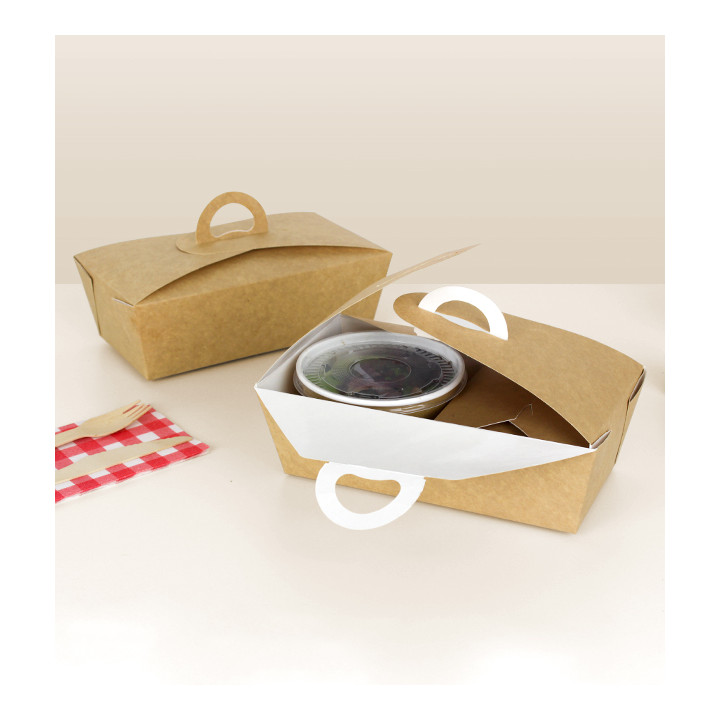 American Box with handles "Doggy Bag" Kraft 20x10x7cm (20 Units)