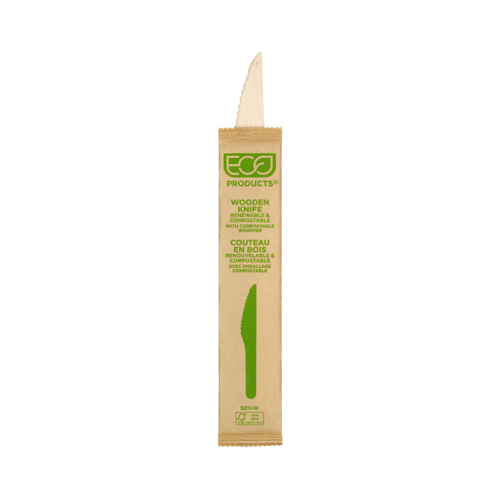 Wrapped Disposable Wooden Knife 16,5cm (25 Units) 