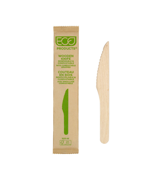Wrapped Disposable Wooden Knife 16,5cm (500 Units) 