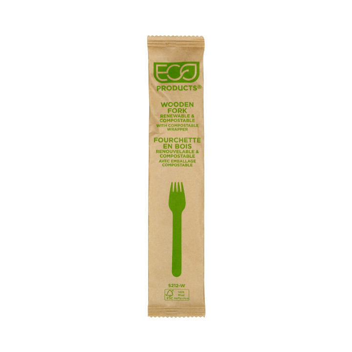 Wrapped Disposable Wooden Fork 16cm (500 Units)