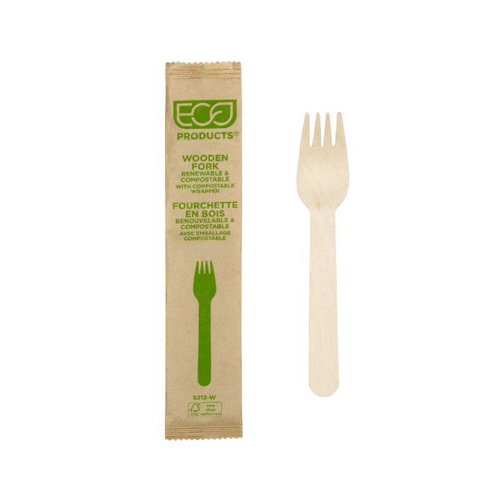 Wrapped Disposable Wooden Fork 16cm (25 Units)