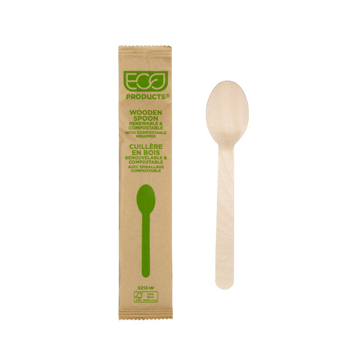 Wrapped Disposable Wooden Spoon 16cm (25 Units) 