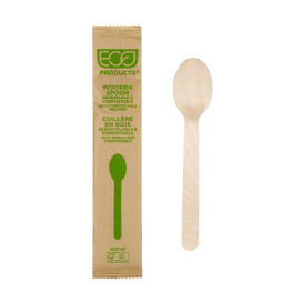 Wrapped Disposable Wooden Spoon 16cm (500 Units) 