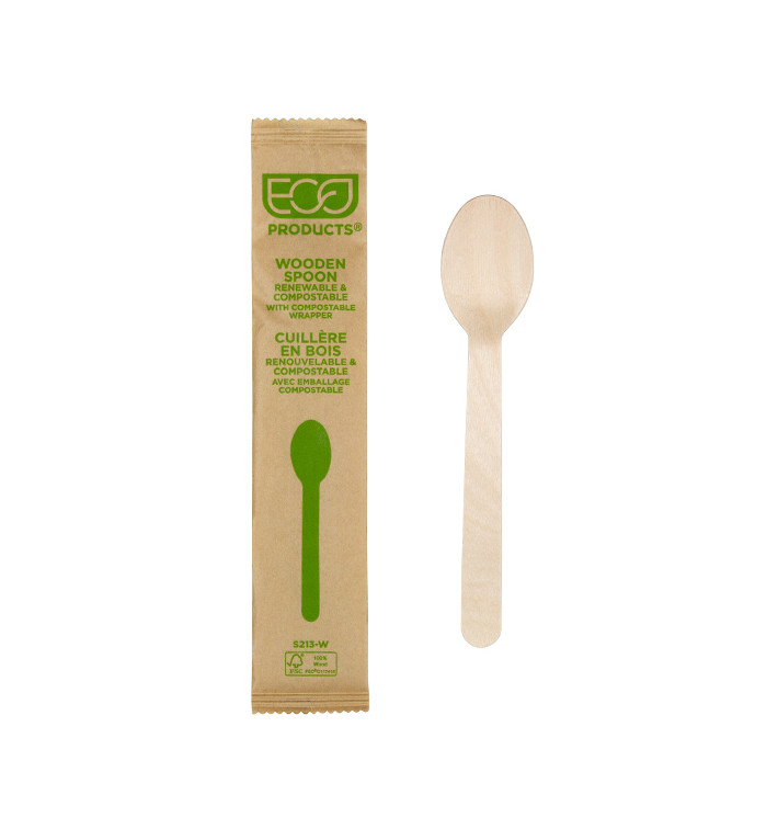 Wrapped Disposable Wooden Spoon 16cm (500 Units) 