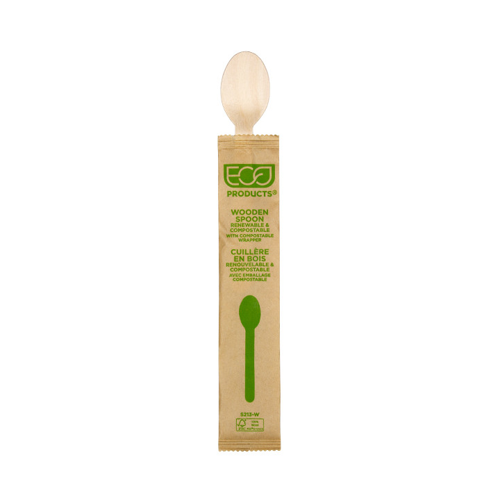 Wrapped Disposable Wooden Spoon 16cm (500 Units) 