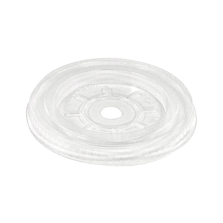 Plastic Lid with Hole PLA Flat Clear Ø7,8cm (100 Units)  