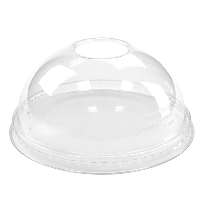 Plastic Dome Lid with Hole PLA for Cup 265,355,590ml (100 Units)