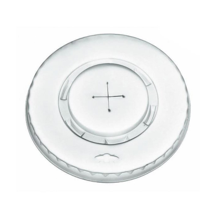 Plastic Lid with Straw Slot PLA Flat Clear Ø9,5cm (100 Units)  
