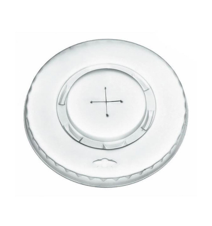 Plastic Lid with Straw Slot PLA Flat Clear Ø9,5cm (2000 Units)