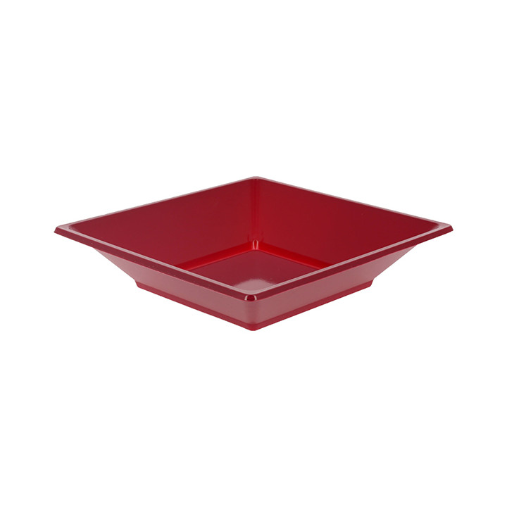 Plastic Plate Deep Square shape Burgundy 17 cm (25 Units) 