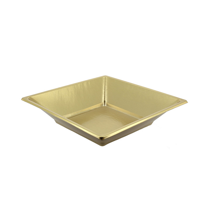 Plastic Plate Deep Square shape Gold 18 cm (5 Units) 