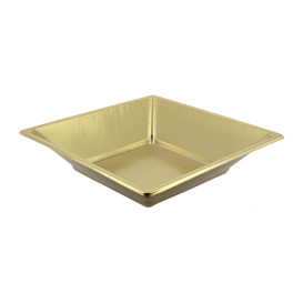 Plastic Plate Deep Square shape Gold 18 cm (300 Units)