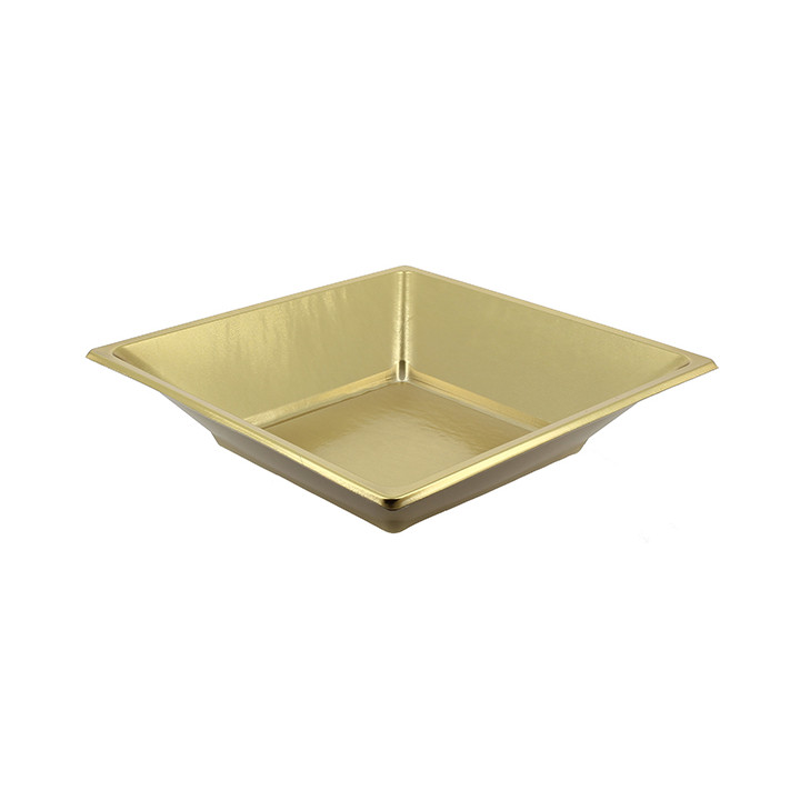 Plastic Plate Deep Square shape Gold 18 cm (25 Units) 