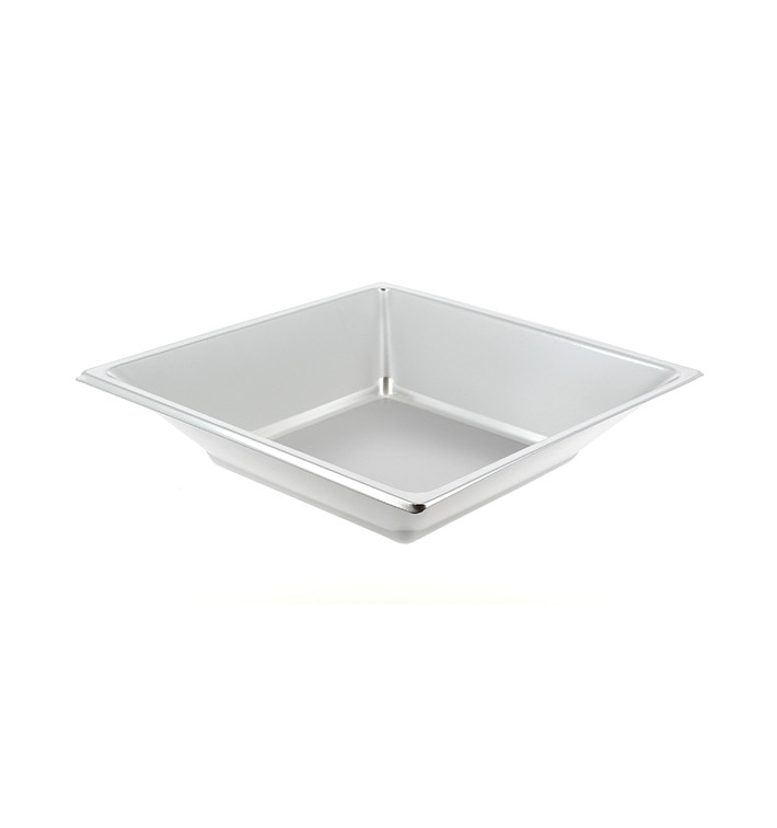 Plastic Plate Deep Square shape Silver 18 cm (5 Units) 