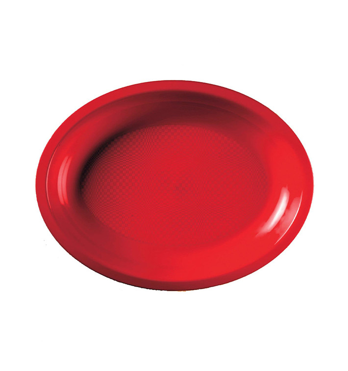 Plastic Platter Microwavable Oval Shape Red "Round" 31,5x22 cm (25 Units) 
