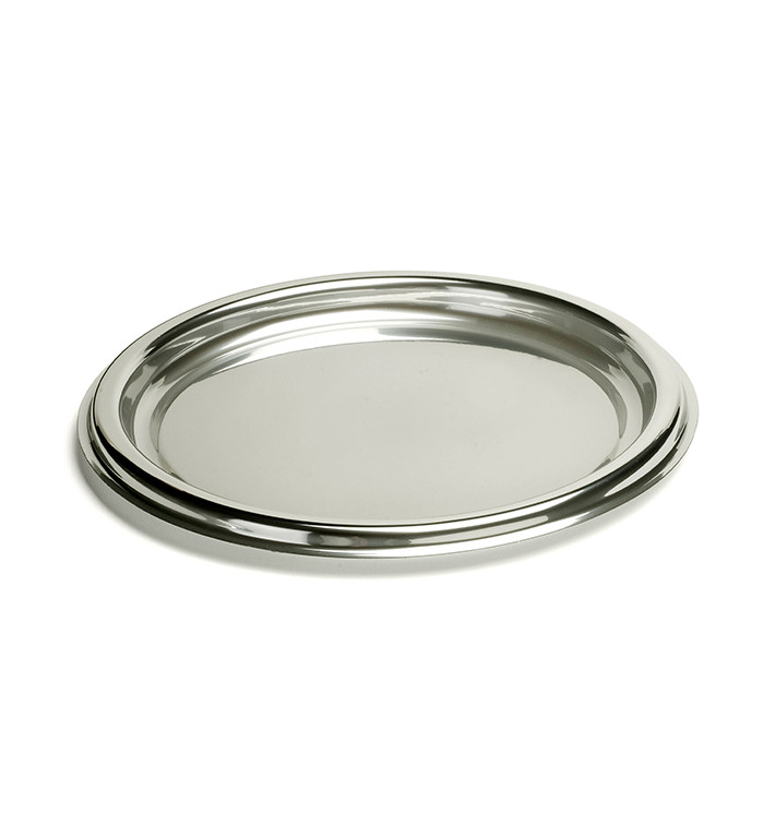 Plastic Tray Round Shape Silver 40 cm (5 Units) 