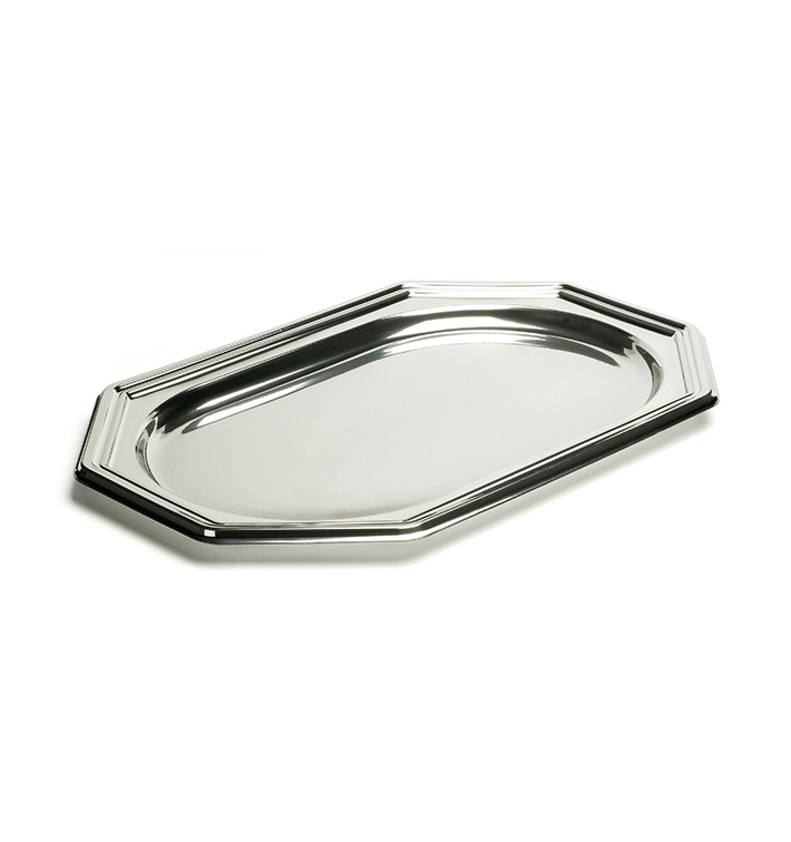 Plastic Tray Octogonal Shape Silver 36x24 cm (5 Units) 