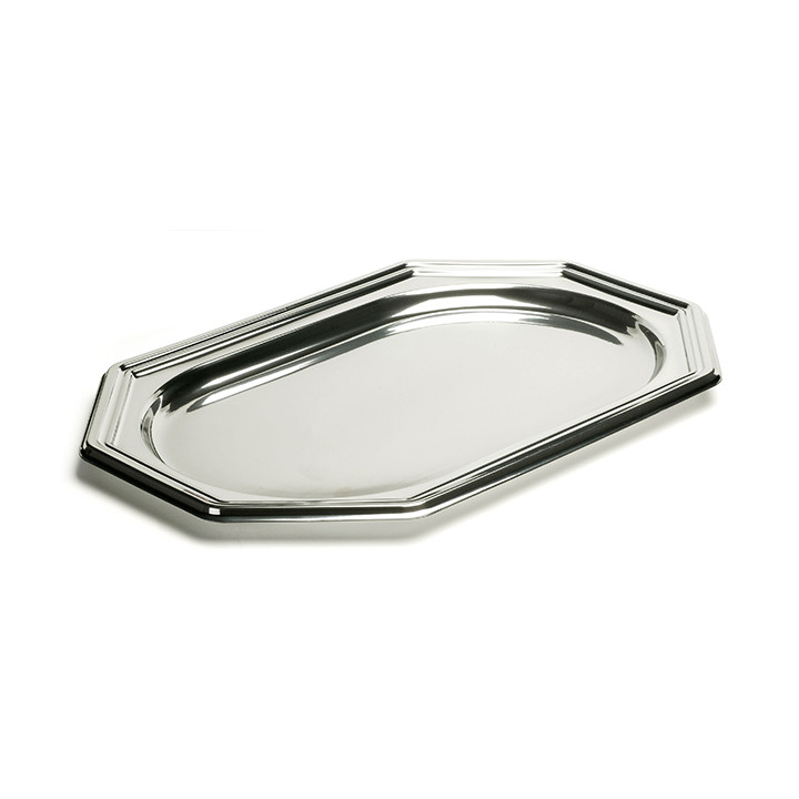 Plastic Platter Octogonal Shape Silver 46X30 cm (50 Units)