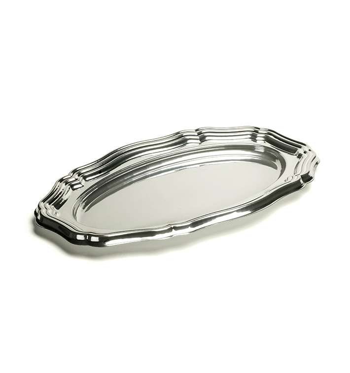 Plastic Platter Oval Shape Silver 58x30 cm (5 Units) 