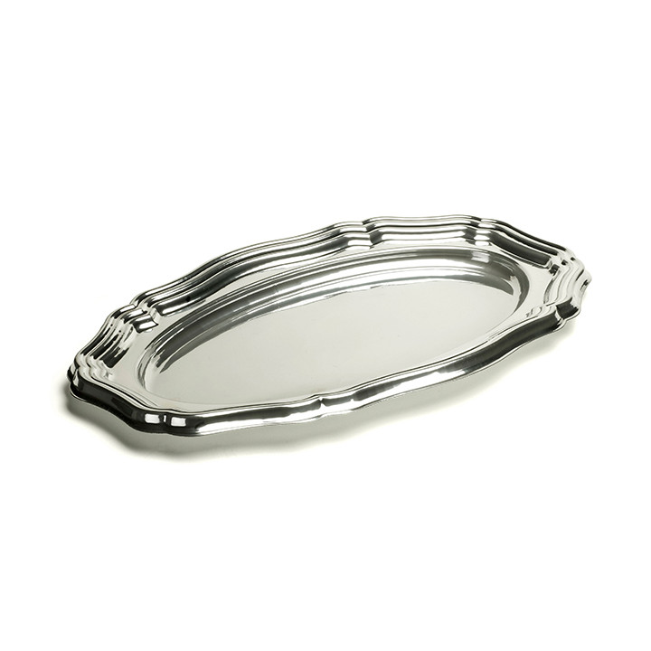 Plastic Platter Oval Shape Silver 58x30 cm (50 Units)