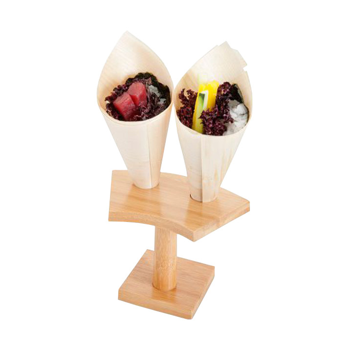Bamboo Serving Cone Holder 2 slots (24 Units)