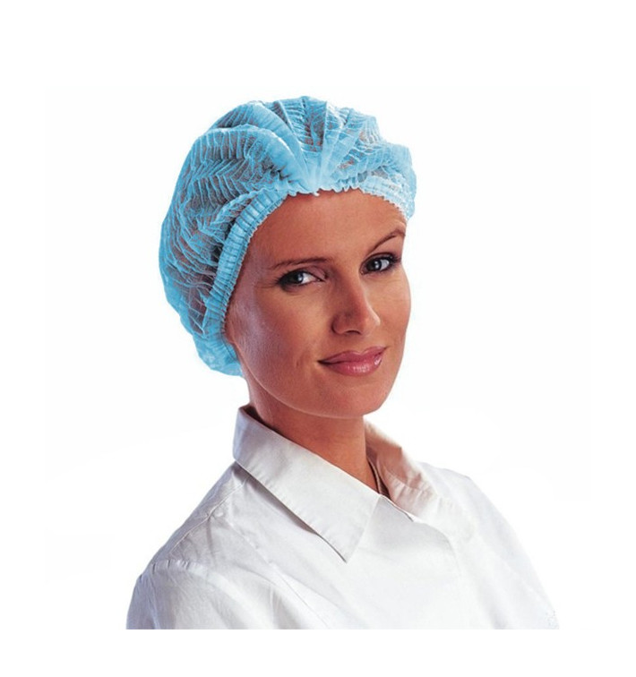 Disposable Bouffant Cap Accordion PP Blue 2 Gums Ø53cm (100 Units) 