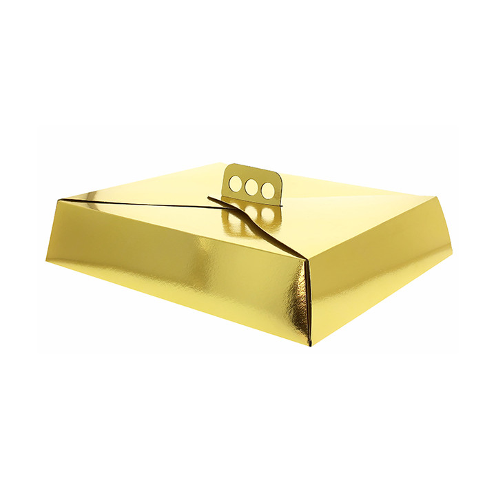 Paper Cake Box Square Shape Gold 23,5x30x8cm (100 Units)