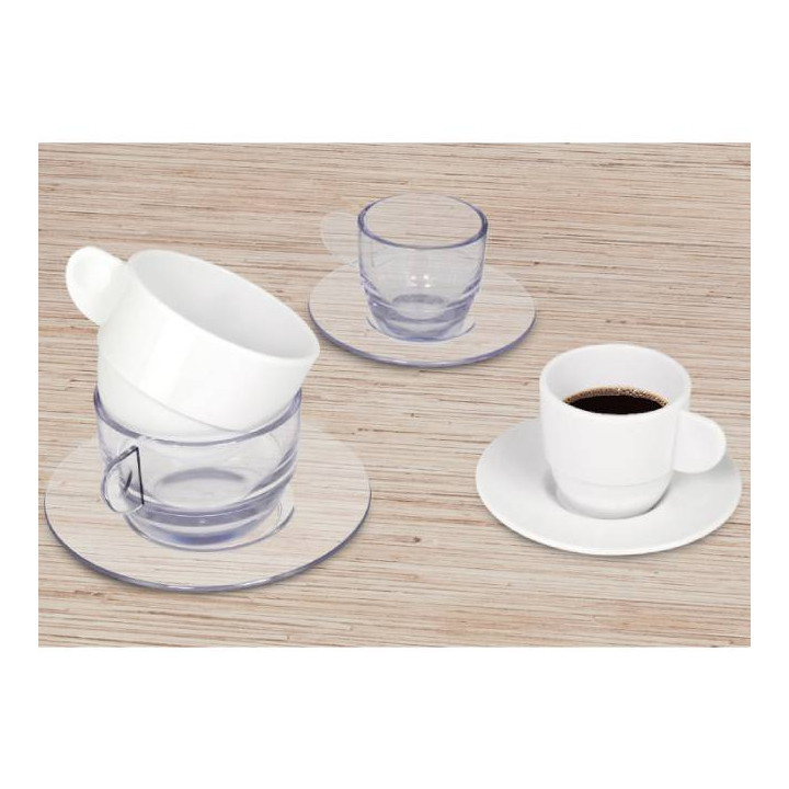 Reusable Plastic Plate SAN for Cup “Cappuccino” White 166ml (6 Units)
