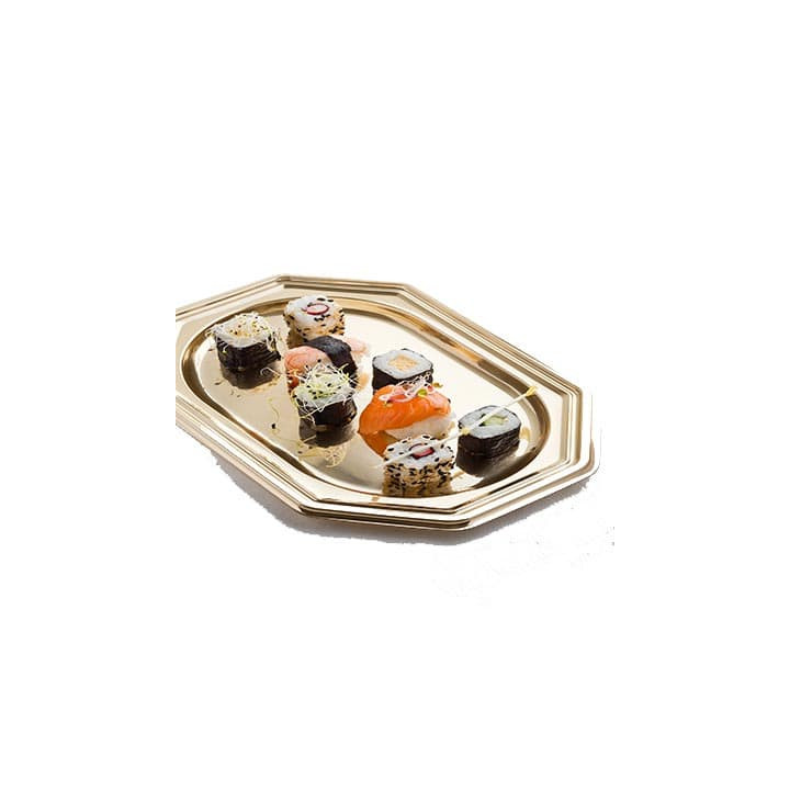 Plastic Tray Octogonal Shape Gold 36x24 cm (50 Uds)
