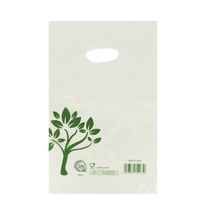 Die-Cut Handle Plastic Bags Home Compost “Be Eco!” 20x33cm (100 Units)