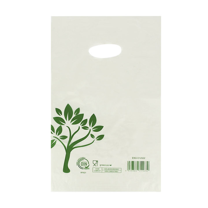 Die-Cut Handle Plastic Bags Home Compost “Be Eco!” 20x33cm (100 Units)