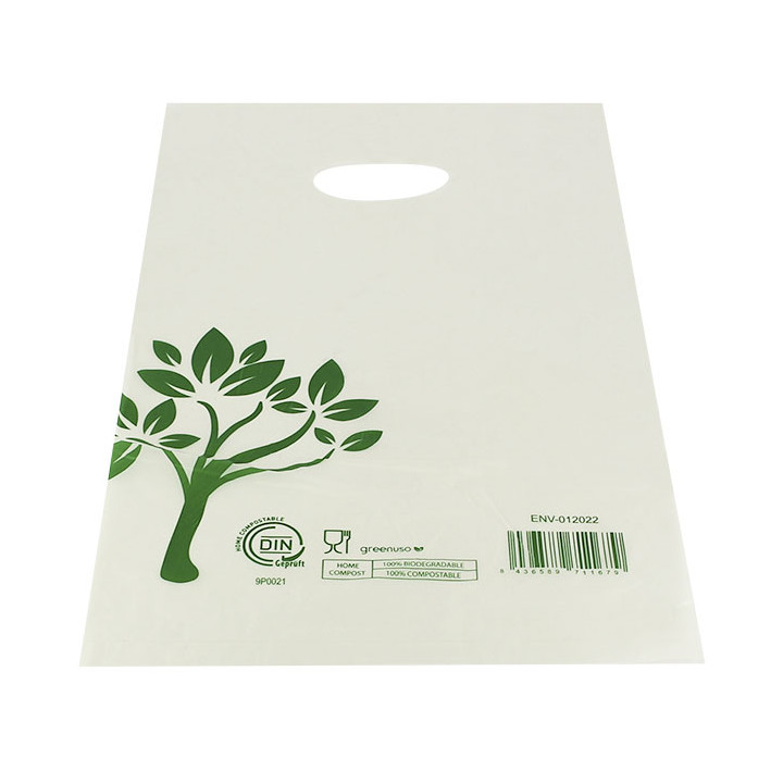 Die-Cut Handle Plastic Bags Home Compost “Be Eco!” 20x33cm (100 Units)