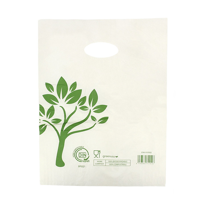 Die-Cut Handle Plastic Bags Home Compost “Be Eco!” 30x40cm (100 Units)