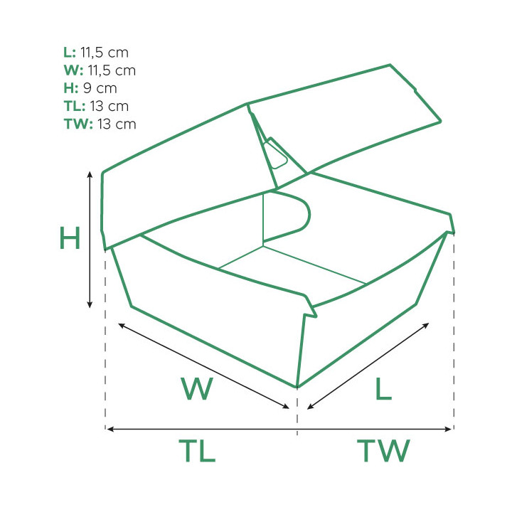 Paperboard Burger Box Kraft XXL Double Closing 13x13x9cm (50 Units)