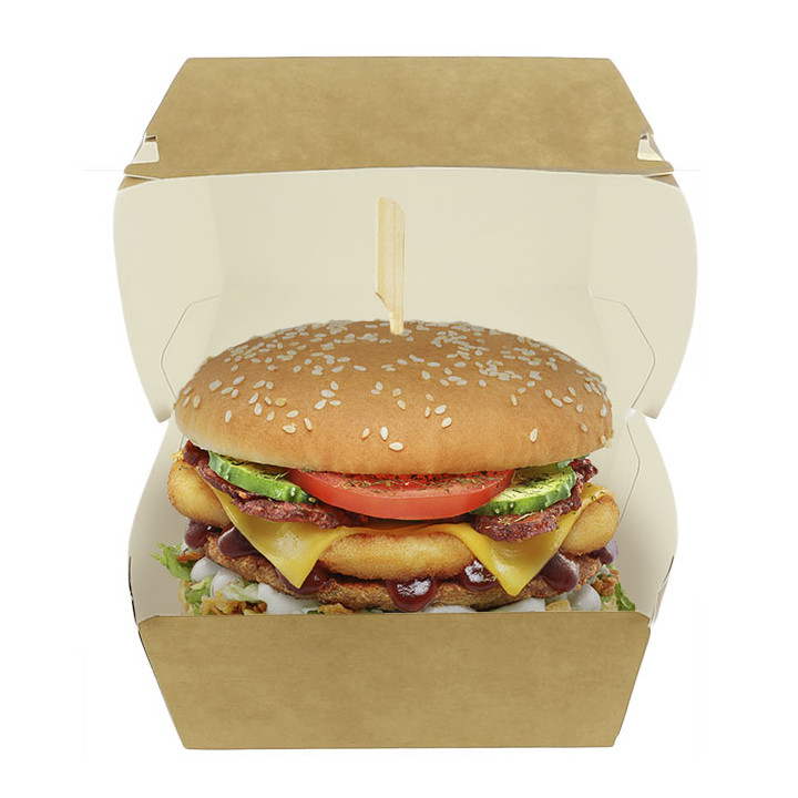 Paperboard Burger Box Kraft Mega Double Closing 15,5x15,5x10cm (50 Units)