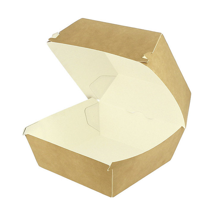 Paperboard Burger Box Kraft Mega Double Closing 15,5x15,5x10cm (50 Units)