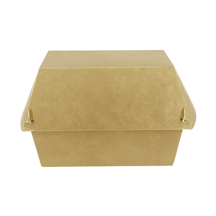 Paperboard Burger Box Kraft Mega Double Closing 15,5x15,5x10cm (200 Units)