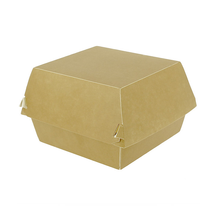 Paperboard Burger Box Kraft XXL Double Closing 13x13x9cm (50 Units)