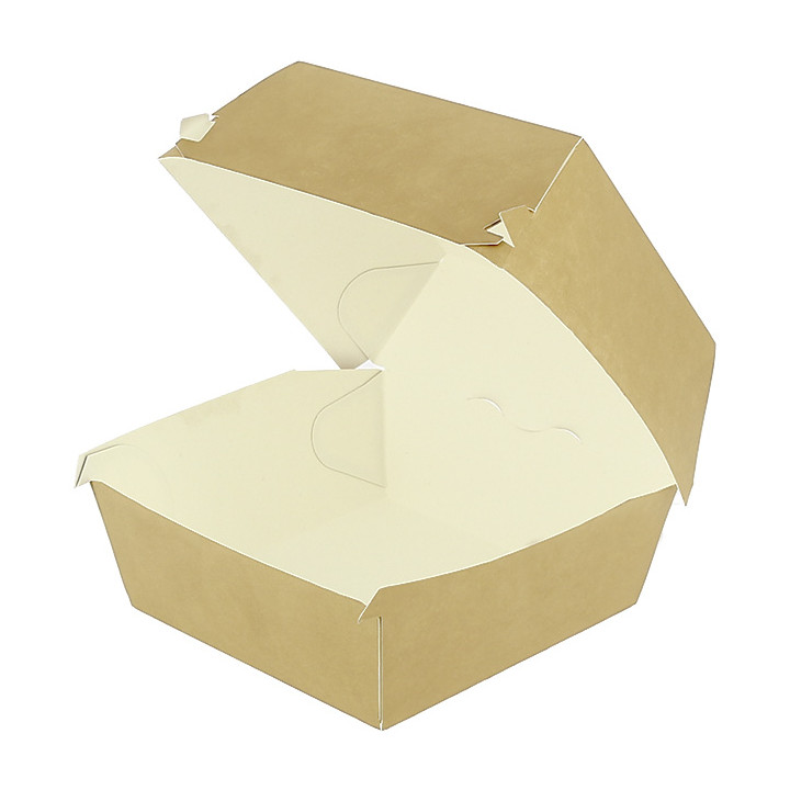 Paperboard Burger Box Kraft XXL Double Closing 13x13x9cm (400 Units)