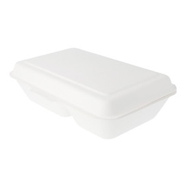 Sugarcane Hinged Container "Menu Box" 2 Compartments White 22,5x16,5x6,4cm (50 Units) 