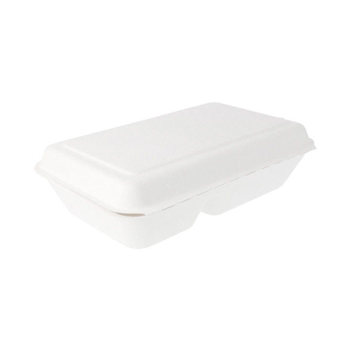 Sugarcane Hinged Container "Menu Box" 2 Compartments White 22,5x16,5x6,4cm (50 Units) 