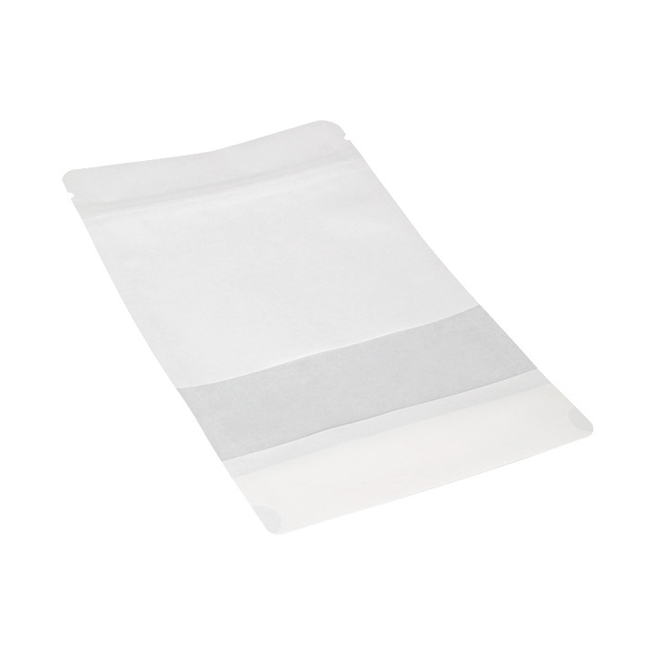 Paper Doypack White with self closing and Window 25+12x35cm (50 Units)