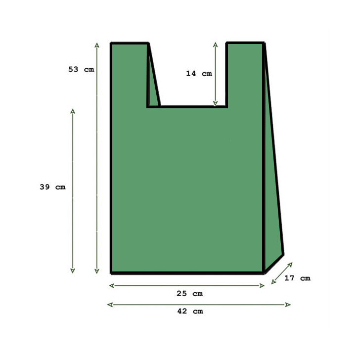 Plastic T-Shirt Bag 70% Recycled “Colors” Green 42x53cm 50µm (1.000 Units)