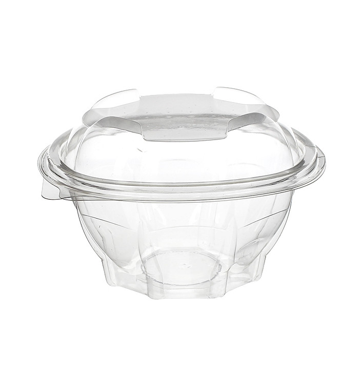 Plastic Hinged Salad Bowl PLA Round Shape 375ml (100 Units)