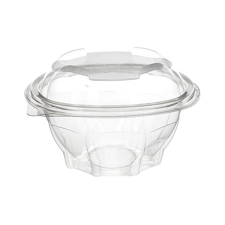 Plastic Hinged Salad Bowl PLA Round Shape 375ml (100 Units)