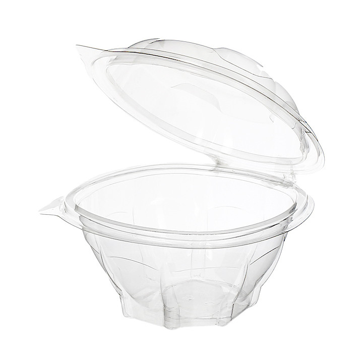 Plastic Hinged Salad Bowl PET Round Shape 370ml (600 Units)