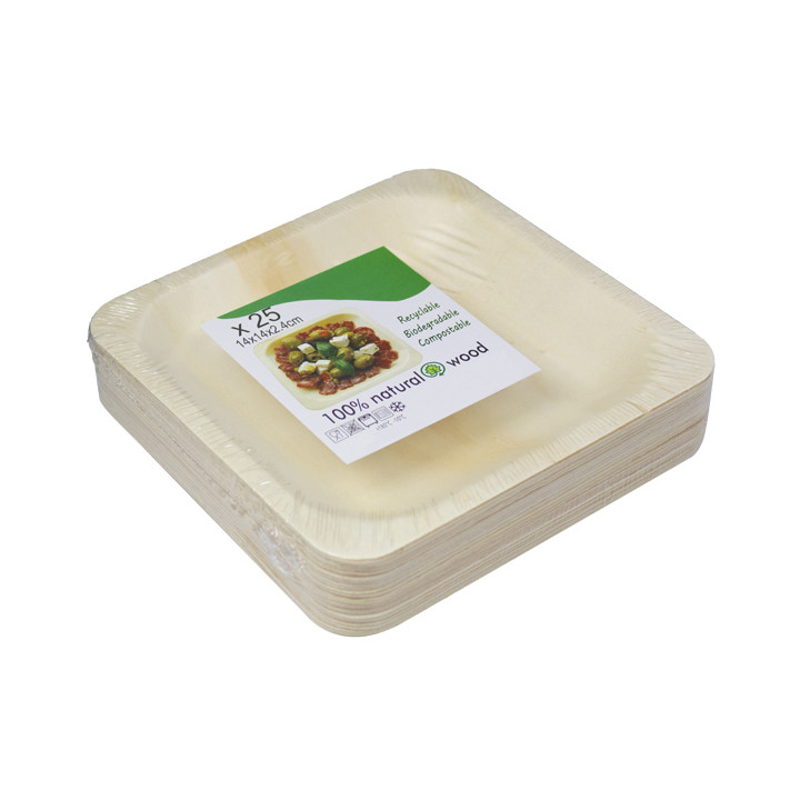 Wooden Plate Square Shape 14x14cm (200 Units)