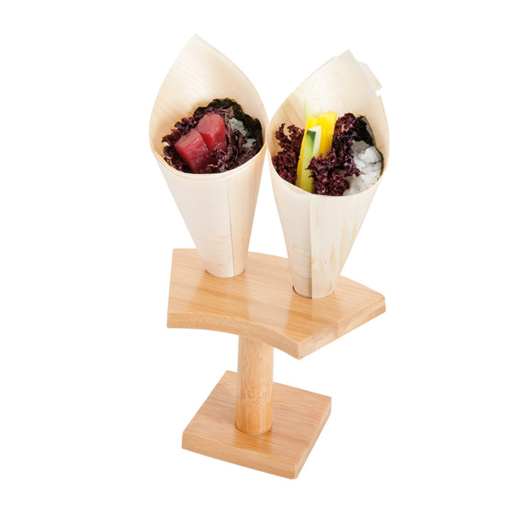 Bamboo Serving Cone Holder 2 slots (6 Units)