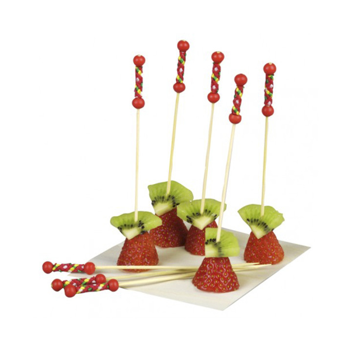 Bamboo Food Pick Red Design 12cm (100 Units)  